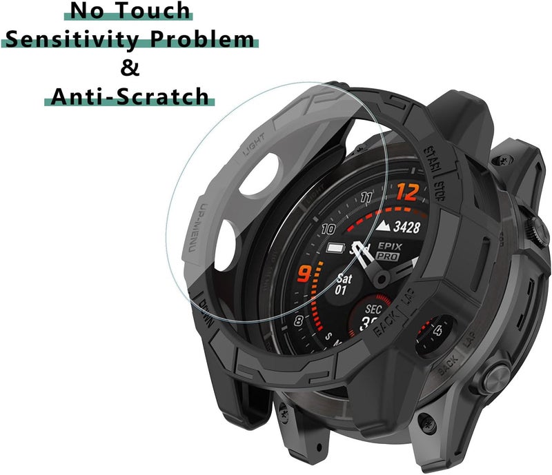 Msvueioe [1+4 حزمة] متوافق مع Garmin Fenix 7S / Fenix 7S Pro / Garmin Epix Pro(الجيل 2) واقي شاشة وحافظة 42MM، فيلم زجاجي مقسى وحافظة وجه TPU ناعمة، - Image 4